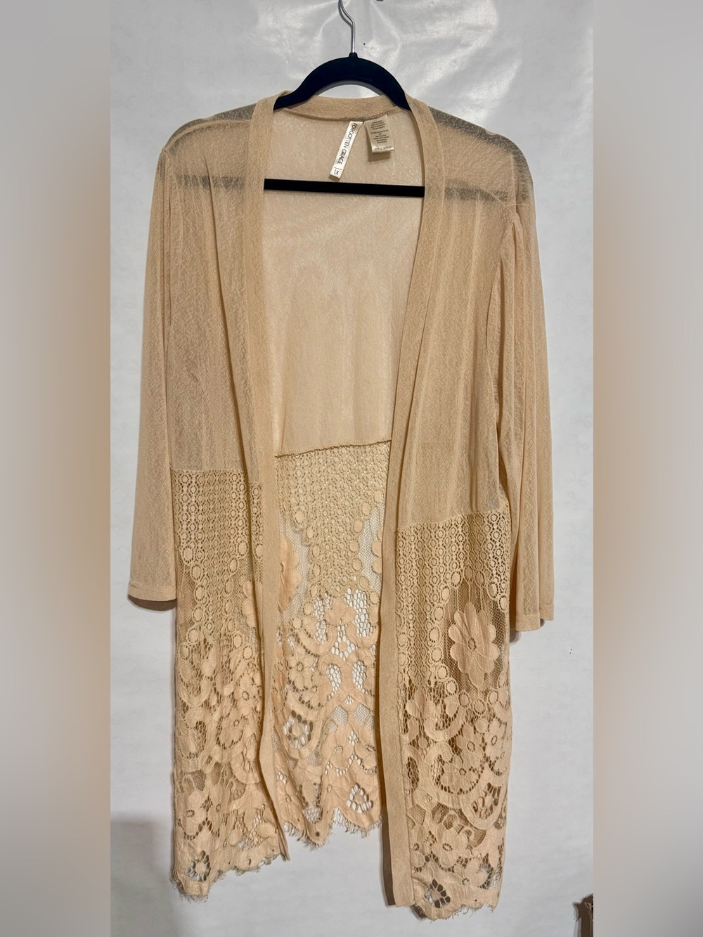 Lightweight Beige Lace-Trim Open Cardigan - Brand: Forgotten Grace
